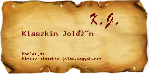 Klaszkin Jolán névjegykártya